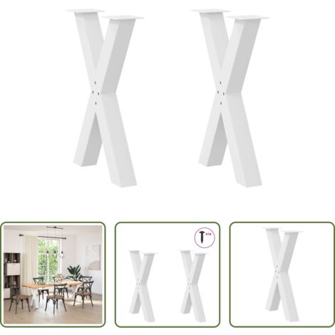 vidaXL Soporte para mesa - Patas para mesa de comedor en forma de X (2 unidades), color blanco, 60 x (72-73) cm, acero