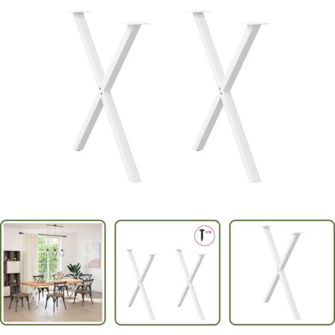 vidaXL Soporte para mesa -  Patas para mesa de comedor en forma de X (2 unidades), color blanco, 80 x (72-73) cm, acero
