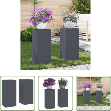 vidaXL Soporte para plantas exteriores -  Soporte de plantas 2 pcs Antracita 24 x 24 x 55 cm Acero