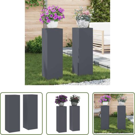 vidaXL Soporte para plantas exteriores -  Soporte de plantas 2 pcs Antracita 24 x 24 x 75 cm Acero