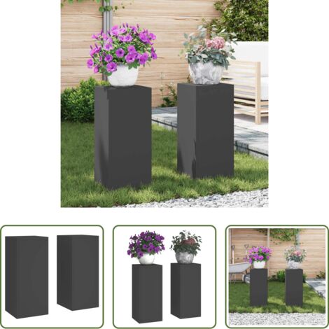vidaXL Soporte para plantas exteriores -  Soporte de plantas 2 pcs Negro 24 x 24 x 55 cm Acero