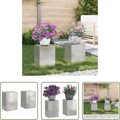 vidaXL Soporte para plantas exteriores -  Soporte de plantas 2 pcs Plateado 24 x 24 x 35 cm