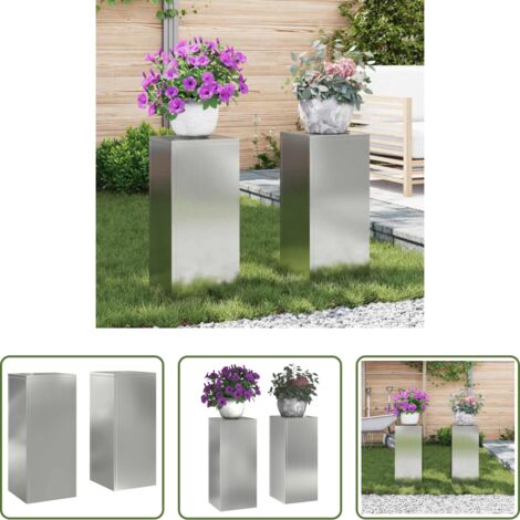 vidaXL Soporte para plantas exteriores -  Soporte de plantas 2 pcs Plateado 24 x 24 x 55 cm