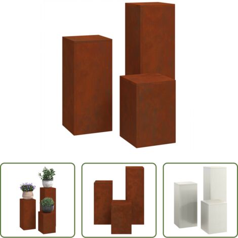 vidaXL Soporte para plantas exteriores -  Soporte de plantas 3 pcs Oxidado Acero autopatinable