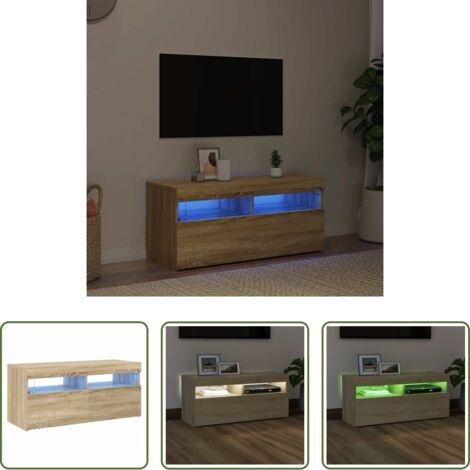vidaXL Soporte para TV -  Mueble de TV con luces LED roble Sonoma 90x35x40 cm