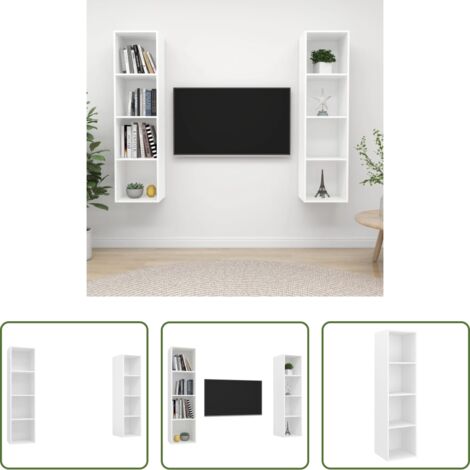 vidaXL Soporte para tv -  Muebles de salón de pared 2 piezas madera de ingeniería blanco
