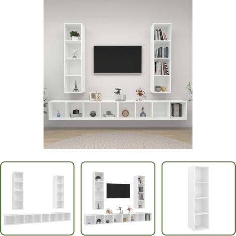 vidaXL Soporte para TV -  Muebles de salón de pared 4 piezas madera de ingeniería blanco