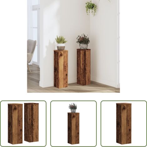 vidaXL Soportes de macetas -  Soportes de plantas 2 uds madera roble envejecido 17x17x60 cm