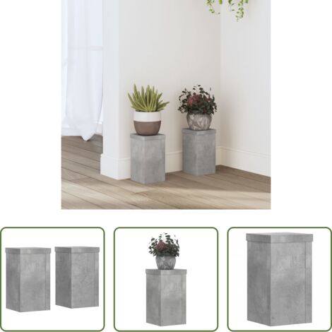 vidaXL Soportes de madera -  Soportes de plantas 2 uds madera gris hormigón 10x10x18 cm