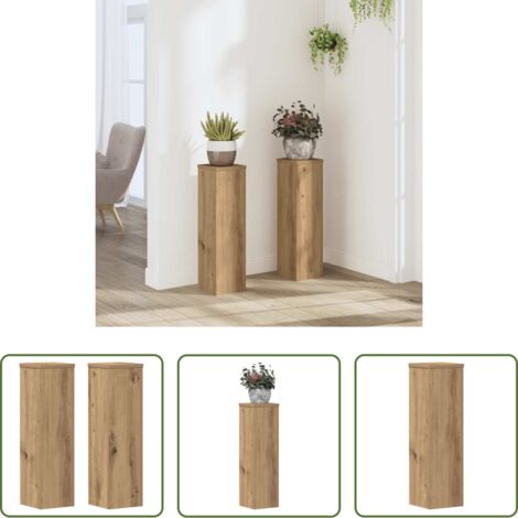 vidaXL Soportes de madera -  Soportes de plantas 2 uds madera roble artisian 17x17x60 cm