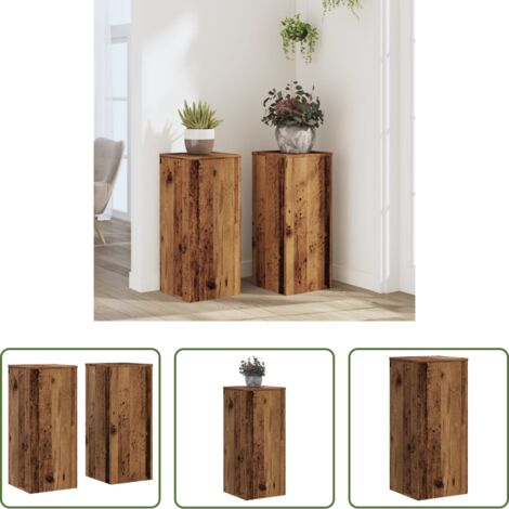 vidaXL Soportes de madera -  Soportes de plantas 2 uds madera roble envejecido 30x30x70 cm