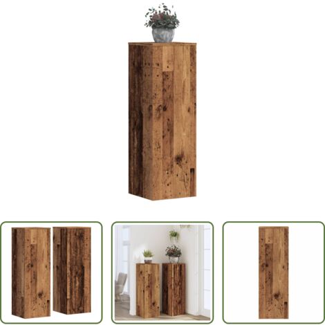 vidaXL Soportes de madera -  Soportes de plantas 2 uds madera roble envejecido 33x33x100 cm