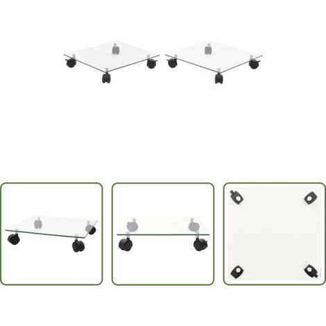 vidaXL Soportes de ruedas para macetas -  Soportes de ruedas para macetas cuadrado vidrio templado 2 uds
