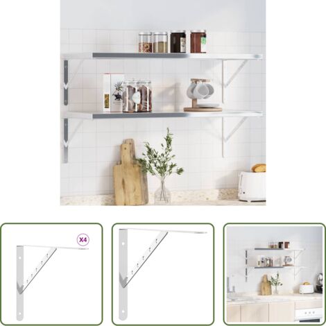 vidaXL Soportes para estantería -  Soportes de estante 4 uds acero inoxidable plata 40x2,5x25 cm