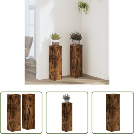vidaXL Soportes para macetas -  Soportes de plantas 2 uds madera roble ahumado 17x17x60 cm