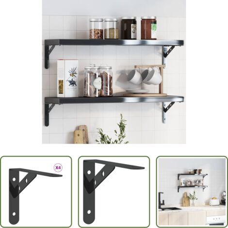 vidaXL Soportes para pared -  Soportes de estante 4 uds acero inoxidable negro 20x2,5x14 cm