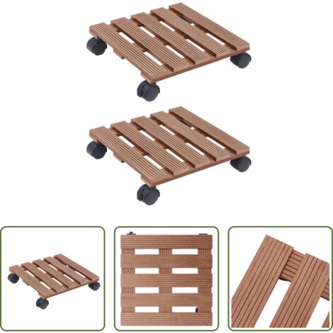 vidaXL Soportes para plantas -  Soporte con ruedas para plantas 2 uds WPC marrón 30x30x7,5 cm