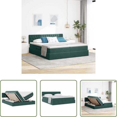 vidaXL Spazio di stoccaggio - Letto con Contenitore con materasso Verde Scuro 100 x 200 cm