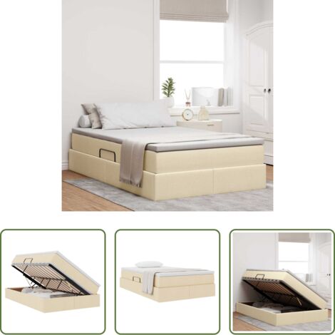 vidaXL Spazio di stoccaggio -  Letto con contenitore e materasso Crema 120 x 200 cm Poliestere