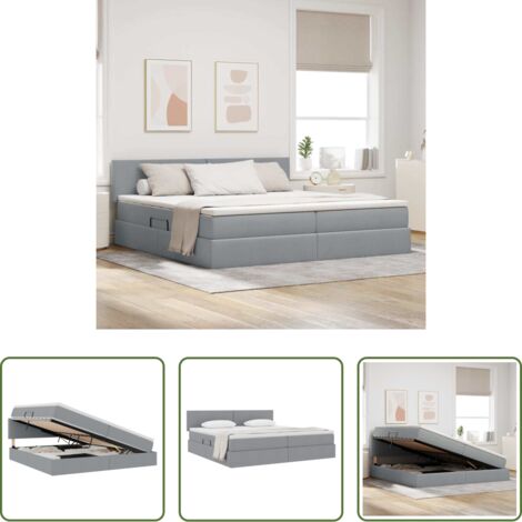 vidaXL Spazio di stoccaggio -  Letto con contenitore e materasso Grigio chiaro 200 x 200 cm