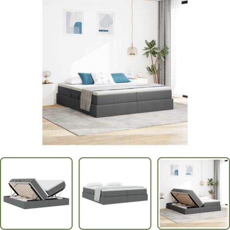 vidaXL Spazio di stoccaggio -  Letto con contenitore e materasso Grigio scuro 200 x 200 cm