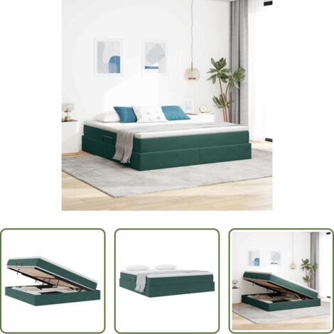 vidaXL Spazio di stoccaggio -  Letto con contenitore e materasso Verde Scuro 160 x 200 cm