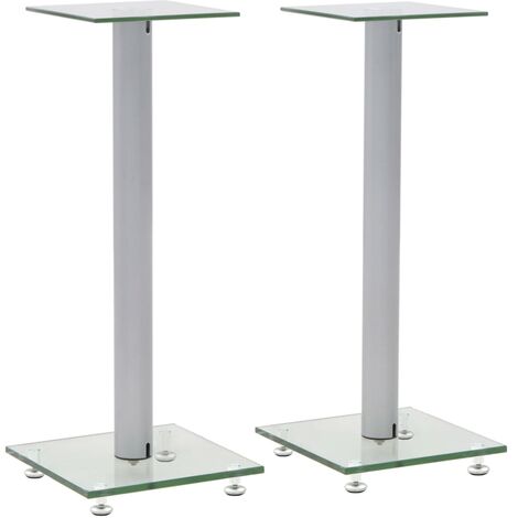 vidaXL Speaker Stands 2 pcs Tempered Glass 1 Pillar Design Silver - Silver
