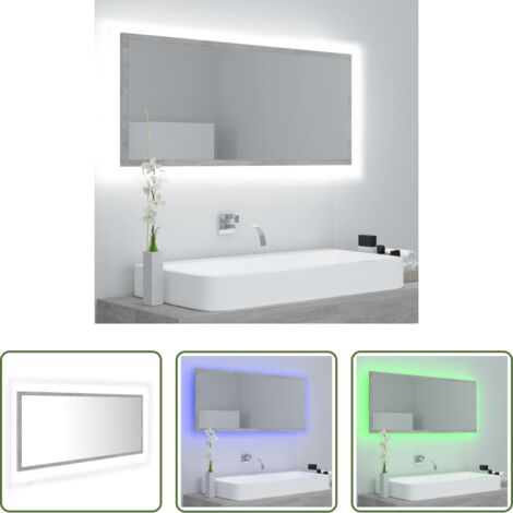 vidaXL Specchio a parete -  Specchio da Bagno a LED Grigio 100x8,5x37 cm in Acrilico