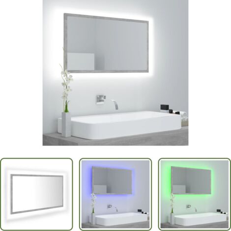 vidaXL Specchio a parete -  Specchio da Bagno a LED Grigio 80x8,5x37 cm in Acrilico