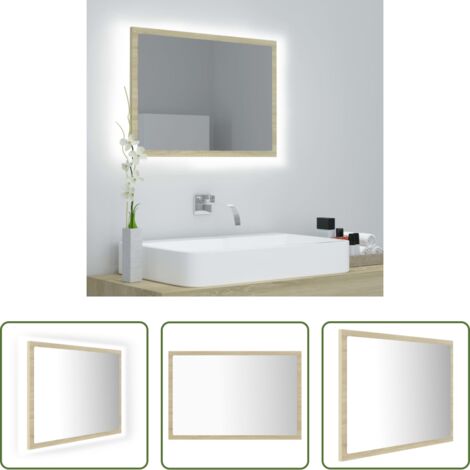 vidaXL Specchio a parete -  Specchio da Bagno LED Rovere Sonoma 60x8,5x37 cm in Acrilico