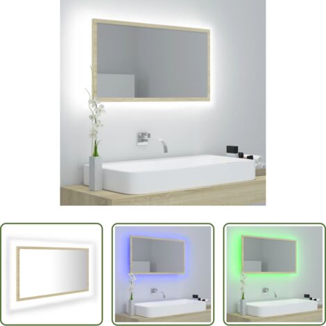 vidaXL Specchio a parete -  Specchio da Bagno LED Rovere Sonoma 80x8,5x37 cm in Acrilico