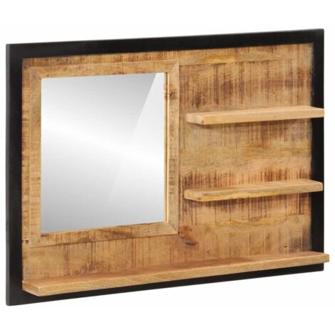 vidaXL Specchio con Ripiani 80x8x55 cm Vetro e Legno Massello di Mango