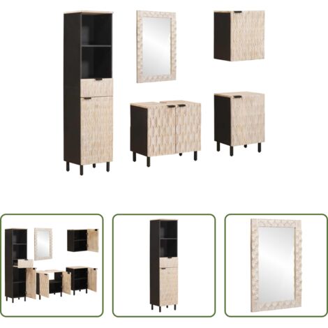 vidaXL Specchio da bagno -  Set da Bagno con cassetto 5 pcs Finitura Bianco Lavato