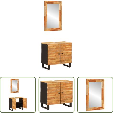 vidaXL Specchio da bagno -  Set da Bagno con porta 2 pcs Naturale Legno di mango massello