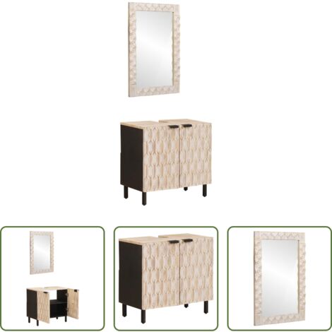 vidaXL Specchio da bagno -  Set da Bagno Finitura Bianco Lavato Legno di mango massello