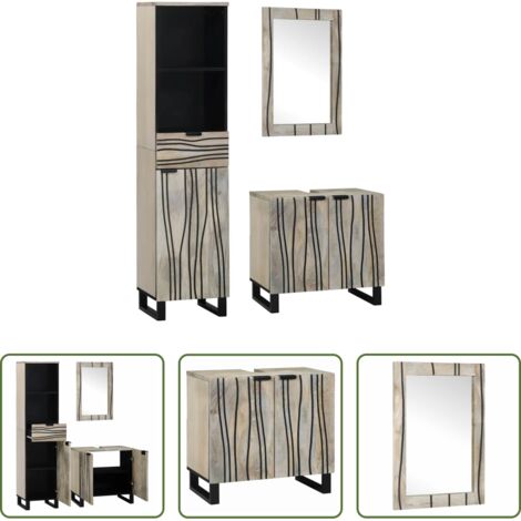 vidaXL Specchio da bagno -  Set di mobili per il bagno 3 pcs Bianco Legno multistrato