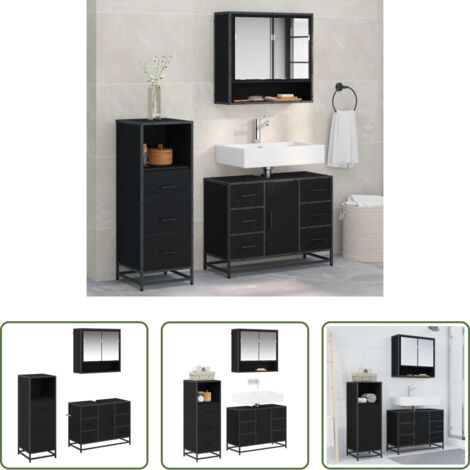 vidaXL Specchio da bagno -  Set di mobili per il bagno 3 pcs Rovere Nero Legno multistrato