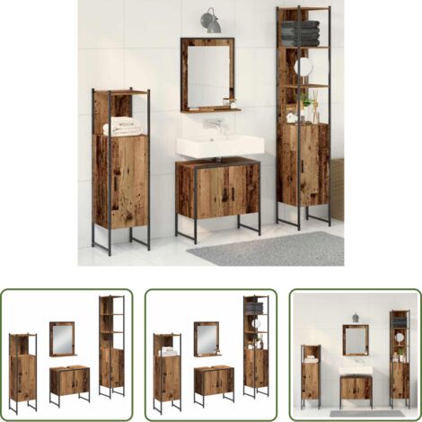 vidaXL Specchio da bagno -  Set di mobili per il bagno 4 pcs Marrone 33 x 33 x 185.5 cm