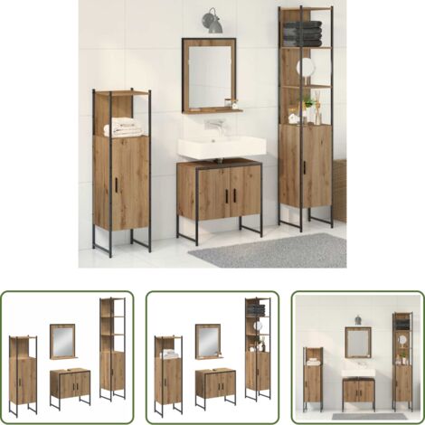 vidaXL Specchio da bagno -  Set di mobili per il bagno 4 pcs Marrone 33 x 33 x 185.5 cm
