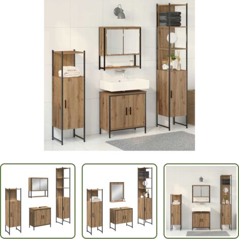 vidaXL Specchio da bagno -  Set di mobili per il bagno 4 pcs Marrone Legno multistrato