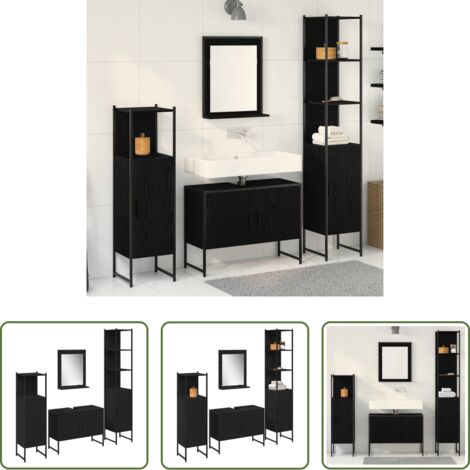 vidaXL Specchio da bagno -  Set di mobili per il bagno 4 pcs Nero Legno multistrato