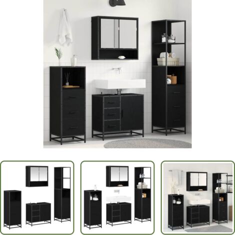 vidaXL Specchio da bagno -  Set di mobili per il bagno 4 pcs Rovere Nero Legno multistrato