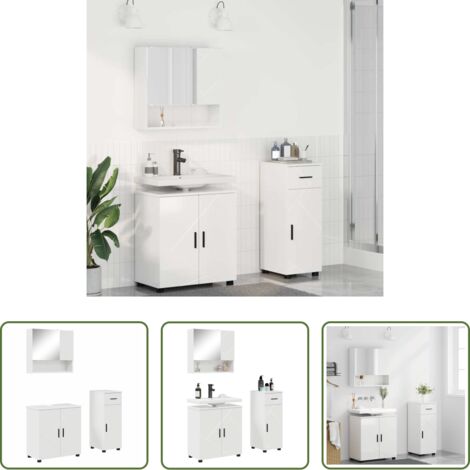 vidaXL Specchio da bagno -  Set di mobili per il bagno con cassetto 3 pcs Bianco Lucido