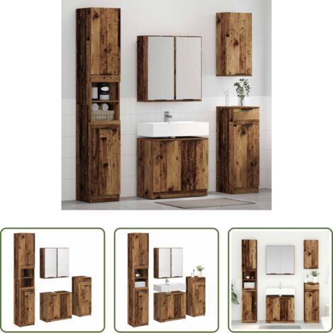 vidaXL Specchio da bagno -  Set di mobili per il bagno con cassetto 4 pcs Legno vecchio