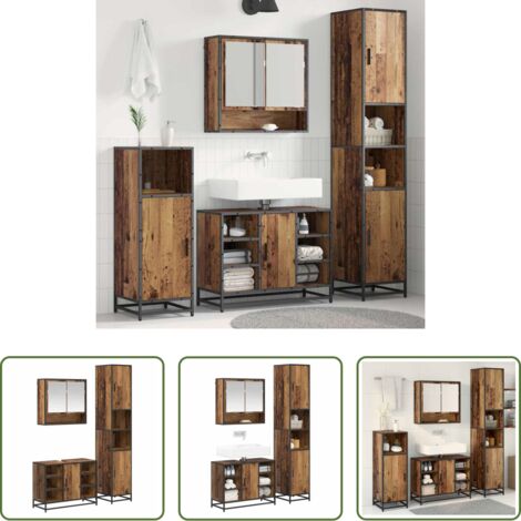 vidaXL Specchio da bagno -  Set di mobili per il bagno con lo scaffale 3 pcs Legno vecchio