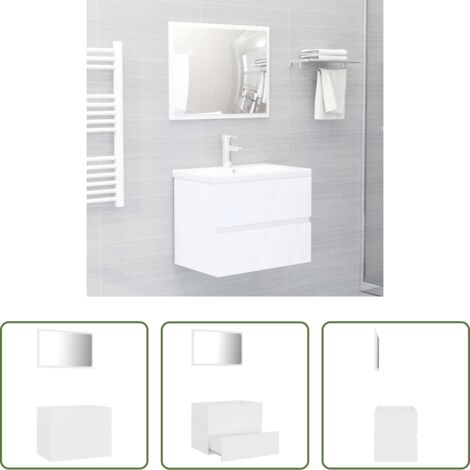 vidaXL Specchio da bagno -  Set Mobili da Bagno 2 pz Bianco in Legno Multistrato
