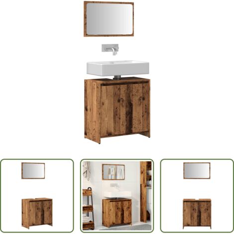 vidaXL Specchio da bagno -  Set Mobili da Bagno 2 pz Legno Antico in Legno Multistrato