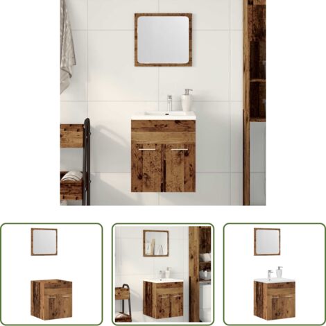 vidaXL Specchio da bagno -  Set Mobili da Bagno 2 pz Legno Antico in Legno Multistrato