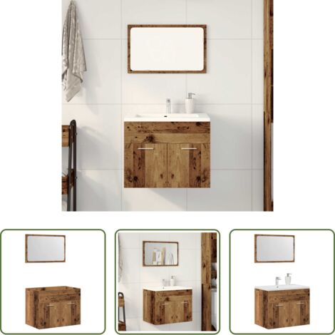 vidaXL Specchio da bagno -  Set Mobili da Bagno 2 pz Legno Antico in Legno Multistrato