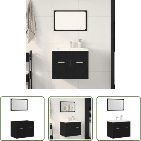 vidaXL Specchio da bagno -  Set Mobili da Bagno 2 pz Rovere Nero in Legno Multistrato